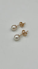 Load image into Gallery viewer, 14K Pearl Stud Earrings, 4mm Small Simple Earrings, Bridesmaids Gift, Birthday Gift for Women, Gift for Girl , Affordable Gift