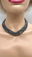 Load image into Gallery viewer, Black Pearl Necklace, 3 Row Freshwater Pearl Necklace, 925 Sterling Silver Clasp, Birthday Gift For Woman, Mothers Day Gift