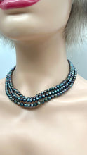 Load image into Gallery viewer, Black Pearl Necklace, 3 Row Freshwater Pearl Necklace, 925 Sterling Silver Clasp, Birthday Gift For Woman, Mothers Day Gift