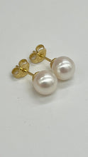 Load image into Gallery viewer, 18K Pearl Gold Earrings, 8mm Japanese Pearl, Solid Gold Earrings, Bride Earrings, Birthday Gift for Women, Jewelry for Woman