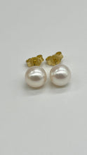 Load image into Gallery viewer, 18K Pearl Gold Earrings, 8mm Japanese Pearl, Solid Gold Earrings, Bride Earrings, Birthday Gift for Women, Jewelry for Woman