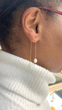 Load image into Gallery viewer, Pearl Threader Gold Earrings, 10K, 14K, 18K Gold Earrings, Long Dangle Drop Earrings, Birthday Gift for Women, Jewelry for Woman, Christmas