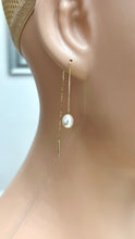 Load image into Gallery viewer, Pearl Threader Gold Earrings, 10K, 14K, 18K Gold Earrings, Long Dangle Drop Earrings, Birthday Gift for Women, Jewelry for Woman, Christmas