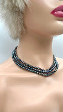 Load image into Gallery viewer, Black Pearl Necklace, 3 Row Freshwater Pearl Necklace, 925 Sterling Silver Clasp, Birthday Gift For Woman, Mothers Day Gift