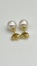 Load image into Gallery viewer, 18K Pearl Gold Earrings, 8mm Japanese Pearl, Solid Gold Earrings, Bride Earrings, Birthday Gift for Women, Jewelry for Woman