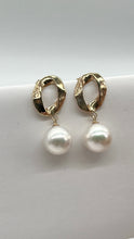Load image into Gallery viewer, Pearl Drop Gold Earrings, 10K Solid Gold Earrings, Round Freshwater Pearl, June Birthstone, Bridal Jewelry, Birthday Gift For Wife