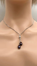 Load image into Gallery viewer, Lariat Black Pearl Necklace, Two Pearl Necklace, Sterling Silver Necklace, Birthday Gift for Women, Gift for Mom, Bridesmaids Gifts