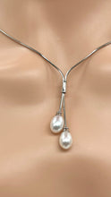 Load image into Gallery viewer, Lariat Pearl Necklace, Freshwater Peach Pearl Necklace, 925 Sterling Silver Necklace, Gift for Women, Gift for Mom, Bridesmaids Gifts