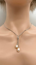 Load image into Gallery viewer, Lariat Pearl Necklace, Freshwater Peach Pearl Necklace, 925 Sterling Silver Necklace, Gift for Women, Gift for Mom, Bridesmaids Gifts