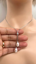 Load image into Gallery viewer, Lariat Pearl Necklace, Sterling Silver Necklace, Gift for Women, Gift for Mom, Bridesmaids Gifts, Christmas Exchange Gift