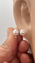 Load image into Gallery viewer, Sapphire Pearl Gold Earrings, 14K Solid Gold Stud Earrings, 8mm Freshwater Pearl, Mothers Day Gift, Wedding Jewelry, Jewelry for Woman