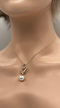 Load image into Gallery viewer, Pearl Drop Gold Necklace, 10K Solid Gold Necklace for Women, Bridesmaids Gift, Birthday Gift for Women, Christmas Jewelry for Woman