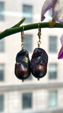 Load image into Gallery viewer, Baroque Black Pearl Earrings, 14K Gold Pearl Earrings, Handmade Earrings, June Birthstone, Birthday Gift for Women, Jewelry for Woman