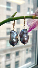 Load image into Gallery viewer, Baroque Black Pearl Earrings, 14K Gold Pearl Earrings, Handmade Earrings, June Birthstone, Birthday Gift for Women, Jewelry for Woman