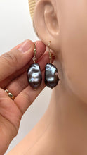 Load image into Gallery viewer, Baroque Black Pearl Earrings, 14K Gold Pearl Earrings, Handmade Earrings, June Birthstone, Birthday Gift for Women, Jewelry for Woman