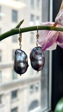 Load image into Gallery viewer, Baroque Black Pearl Earrings, 14K Gold Pearl Earrings, Handmade Earrings, June Birthstone, Birthday Gift for Women, Jewelry for Woman