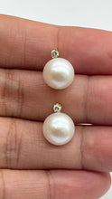 Load image into Gallery viewer, Diamond Pearl Gold Earrings, 14K Solid Gold Stud Earrings, 10mm Freshwater Pearl, Bridal Jewelry, Jewelry for Woman, Mothers Day Gift