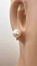 Load image into Gallery viewer, Diamond Pearl Gold Earrings, 14K Solid Gold Stud Earrings, 10mm Freshwater Pearl, Bridal Jewelry, Jewelry for Woman, Mothers Day Gift