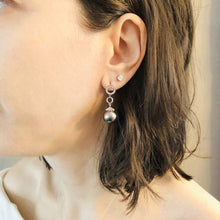 Load image into Gallery viewer, Black Pearl Diamond Earrings, 14K Gold