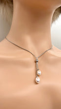 Load image into Gallery viewer, Lariat Pearl Necklace, Sterling Silver Necklace, Gift for Women, Gift for Mom, Bridesmaids Gifts, Christmas Exchange Gift