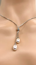 Load image into Gallery viewer, Lariat Pearl Necklace, Sterling Silver Necklace, Gift for Women, Gift for Mom, Bridesmaids Gifts, Christmas Exchange Gift