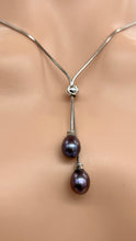 Load image into Gallery viewer, Lariat Pearl Necklace, Sterling Silver Necklace, Gift for Women, Gift for Mom, Bridesmaids Gifts, Christmas Exchange Gift