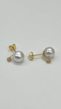 Load image into Gallery viewer, Sapphire Pearl Gold Earrings, 14K Solid Gold Stud Earrings, 8mm Freshwater Pearl, Mothers Day Gift, Wedding Jewelry, Jewelry for Woman