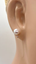 Load image into Gallery viewer, Sapphire Pearl Gold Earrings, 14K Solid Gold Stud Earrings, 8mm Freshwater Pearl, Mothers Day Gift, Wedding Jewelry, Jewelry for Woman