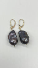 Load image into Gallery viewer, Baroque Black Pearl Earrings, 14K Gold Pearl Earrings, Handmade Earrings, June Birthstone, Birthday Gift for Women, Jewelry for Woman