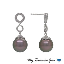 Load image into Gallery viewer, Black Pearl Diamond Earrings, 14K Gold