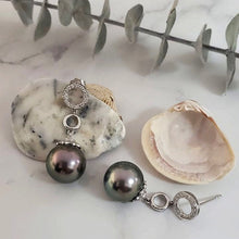 Load image into Gallery viewer, Black Pearl Diamond Earrings, 14K Gold