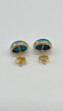 Load image into Gallery viewer, Turquoise Gold Stud Earrings, 14K Solid Gold Blue Earrings, Birthday Gift for Women, Handmade Earrings, Summer Jewelry, Mothers Day Gift