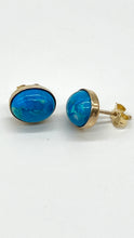 Load image into Gallery viewer, Turquoise Gold Stud Earrings, 14K Solid Gold Blue Earrings, Birthday Gift for Women, Handmade Earrings, Summer Jewelry, Mothers Day Gift