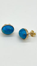 Load image into Gallery viewer, Turquoise Gold Stud Earrings, 14K Solid Gold Blue Earrings, Birthday Gift for Women, Handmade Earrings, Summer Jewelry, Mothers Day Gift