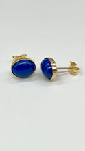 Load image into Gallery viewer, Lapis-lazuli Gold Stud Earrings, 14K Solid Gold Blue Earrings, Birthday Gift for Women, Handmade Earrings, Mothers Day Gift