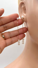 Load image into Gallery viewer, Gold Pearl Long Earrings, 10K 14K 18K Solid Gold Earrings, 4 White Pearl Dangle Earrings, Birthday Gift for Women, Bridesmaids Gift