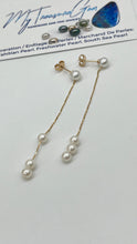 Load image into Gallery viewer, Gold Pearl Long Earrings, 10K 14K 18K Solid Gold Earrings, 4 White Pearl Dangle Earrings, Birthday Gift for Women, Bridesmaids Gift