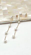 Load image into Gallery viewer, Long Pearl Gold Earrings, 10K 14K 18K Solid Gold Earrings, 4 White Pearl Dangle Earrings, Birthday Gift for Women, Jewelry for Woman