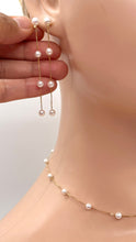 Load image into Gallery viewer, Long Pearl Gold Earrings, 10K 14K 18K Solid Gold Earrings, 4 White Pearl Dangle Earrings, Birthday Gift for Women, Jewelry for Woman