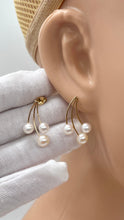 Load image into Gallery viewer, Pearl Gold Earrings, 14K Solid Gold Earrings, Wedding Bride Earrings, Birthday Gift for Women, Mothers Day Gift