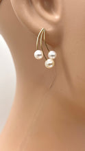 Load image into Gallery viewer, Pearl Gold Earrings, 14K Solid Gold Earrings, Wedding Bride Earrings, Birthday Gift for Women, Mothers Day Gift