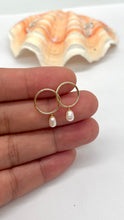 Load image into Gallery viewer, Pearl Hoop Gold Earrings, 10K 14K 18K Solid Gold Dangle Small Pearl, Handmade Earrings, Earrings for Baby / Toddler, Birthday Gift for Girl