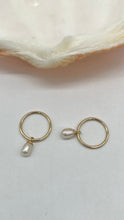 Load image into Gallery viewer, Pearl Hoop Gold Earrings, 10K 14K 18K Solid Gold Dangle Small Pearl, Handmade Earrings, Earrings for Baby / Toddler, Birthday Gift for Girl