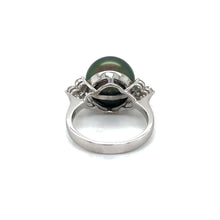 Load image into Gallery viewer, Pearl Diamond Gold Ring, 14K Solid Gold with Black Tahitian Pearl, Cocktail Ring for Women, Mothers Day Gift