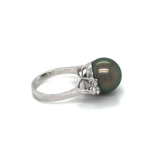 Load image into Gallery viewer, Pearl Diamond Gold Ring, 14K Solid Gold with Black Tahitian Pearl, Cocktail Ring for Women, Mothers Day Gift