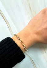 Load image into Gallery viewer, Paper Clip Gold Bracelet, 10K Solid Gold, Diamond Cut Chain, 2 Tone Lightweight Bracelet, Birthday Gift for Women, Mothers Day Gift