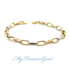 Load image into Gallery viewer, Paper Clip Gold Bracelet, 10K Solid Gold, Diamond Cut Chain, 2 Tone Lightweight Bracelet, Birthday Gift for Women, Mothers Day Gift
