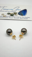 Load image into Gallery viewer, Tahitian Pearl Earrings, 8-8.5mm 10K 14K 18K Gold