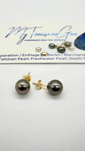 Load image into Gallery viewer, Tahitian Pearl Earrings, 8-8.5mm 10K 14K 18K Gold