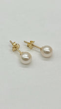 Load image into Gallery viewer, Akoya Pearl Stud Earrings, 6mm, 10K 14K 18K Gold Pearl Earrings, Simple Earrings, Bridesmaids Gift, Birthday Gift for Women, Mothers Day